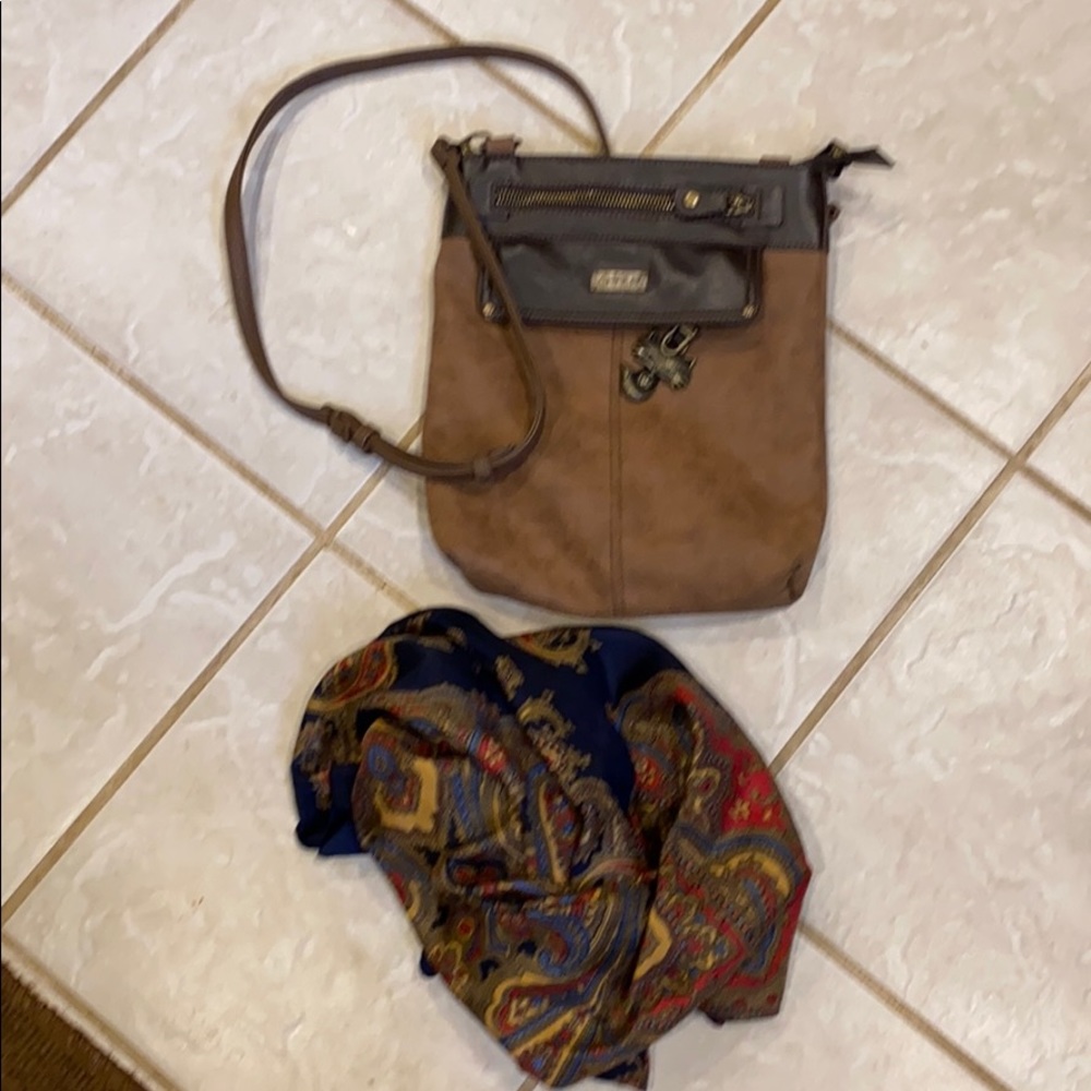 Chala Metal Feather Brown Gemini Crossbody Bag